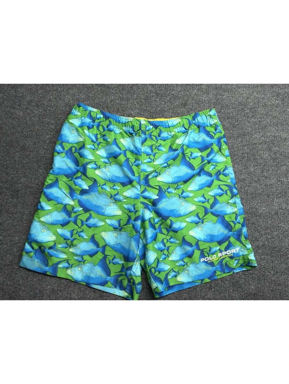 Y2K Polo Sport Ralph Lauren Fish Print Swim Trunks Men’s M Green Blue Resort